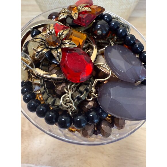 Gold Tone 1 Lb Jewelry Assortment With Red & Amber Accents Boho Style Fall Earth - Picture 8 of 14